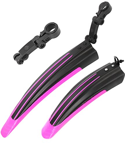 ioutdoor Juego de guardabarros para bicicleta con cinta adhesiva reflectante de 8 m, juego de guardabarros ajustable para bicicleta delantera y trasera, 22, 24 y 26 pulgadas (negro y rosa)