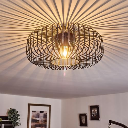 HOFSTEIN Deckenleuchte Wemude, runde Deckenlampe aus Metall, 1-flammig, E27-Fassung, 40 cm Durchmesser, Lichteffekt durch Gitter-Optik - Ideal für Wohnzimmer, Schlafzimmer & Küche, Retro-Leuchte