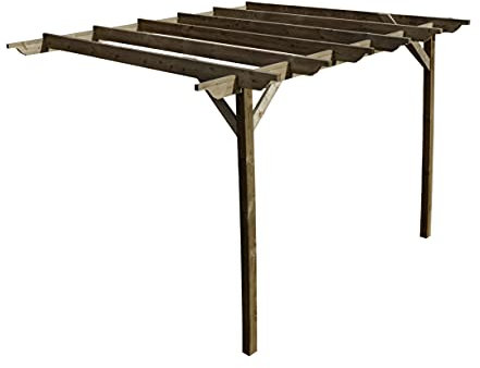 Wooden Garden Lean-to Pergola Kit - Sculpted Design Wall-Mounted Shade Gazebo (1.8m x 2.4m, Rustic Brown)