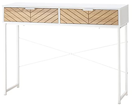 HOMCOM Mesa de Consola Estrecha con 2 Cajones 100x30x75 cm Blanco y Roble