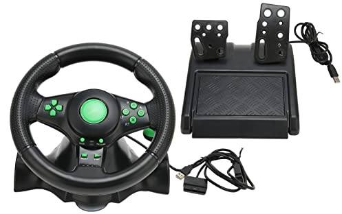 PC Rennlenkrad, Reaktionsschnelles 180 Grad Lenkrad mit Pedalen, USB Plug & Play, Desktop Montiertes Fahr Simulator Controller für Rennspiele, ABS Schwarz, 1 Set