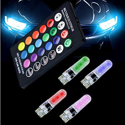 GDICONIC 4Pcs 16-Colors T10 194 LED Bulb RGB Changing 6SMD 5050 Silica Gel W5W 168 2825 LED Bulbs Side Marker Bulb Interior Dome Map Lights DC 12V