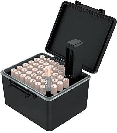 JJC 44 slot AAA Batteria Organizer Custodia con Tester Batteria, Scatola Organizzatrice di Batterie Resistente All'acqua con Tester per Batterie Staccabile