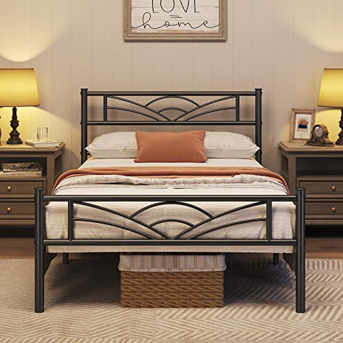 costoffs Single Metal Platform Bed Frame with Cloud-inspired Design, Black