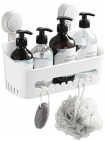 Zuvo No-Drill Shower Caddy with Suction Cups - Adhesive-Free Bathroom Shelf for Shampoo, Soap, Toiletries—Space-Saving Organiser (White)