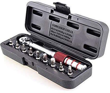 EXENXA 1/4 Inch Dr 2-15Nm Adjustable Road Carbon Hand Bicycle Bike Tool Kit with Pro Preset Torque Wrench Hex Bit Set
