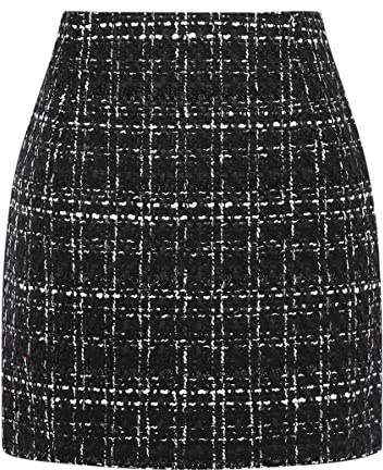 IDEALSANXUN Minigonne da Donna a Vita Alta in Lana a Matita Aderente, Tweed Nero Nuovo, S