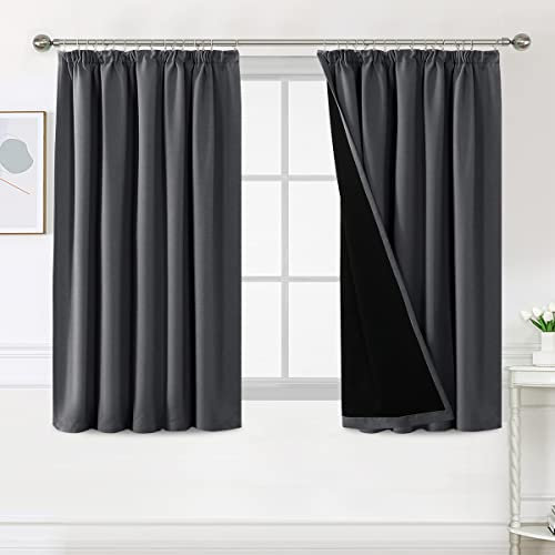 BellaHills 100% Blackout Curtains for Bedroom Thermal Insulated Curtains & Drapes Blackout Curtains Pencil Pleat Curtains for Living Room with Black Liner 2 Panels, 46 x 54 Inch, Charcoal Grey