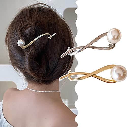 JUSTUSNX Lot de 2 pinces à cheveux en métal, argent et or, forte tenue, pinces à cheveux en forme de requin, accessoires de coiffure pour femmes et filles, cheveux fins et épais