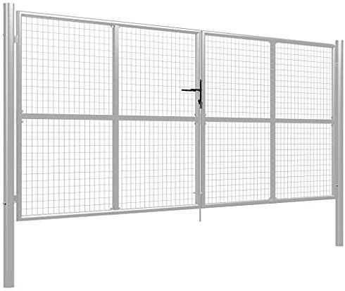 Homgoday Portail de jardin en treillis - Double battant - Porte de jardin - Porte de clôture - Porte de jardin - Porte simple en métal - 415 x 200 cm - Argenté