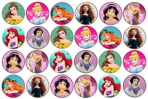 48 Edible Princess 3cm Mini Discs Edible Wafer Paper Disc Cupcake Toppers (NOT PRE Cut)