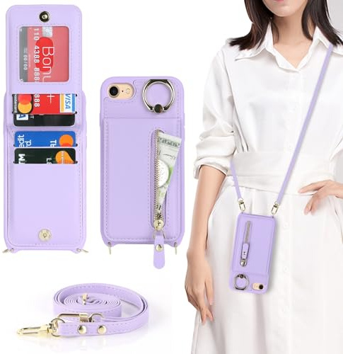 Zouzt Crossbody Wallet Case for iPhone 8/7 & SE (3rd/2nd Gen), Purple