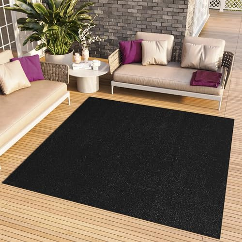 TAPISO Mono Quadrat Teppich Schwarz Einfarbig Indoor Outdoor 160 x 160 cm | Kurzflor UV-beständig Einfarbig Wohnzimmer Schlafzimmer Kinderzimmer Modern Design OEKO-TEX