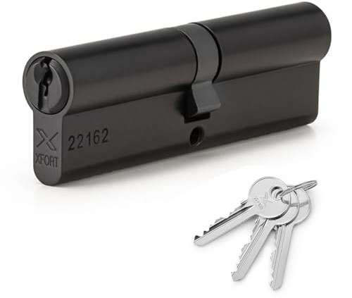XFORT Matt Black 40/40 Euro Cylinder Lock (80mm), UPVC Door Lock, 6 Pin Cylinder Lock with 3 Keys, PVC Door Lock, Euro Lock Cylinder, Barrel Lock for Front Door or Internal Door