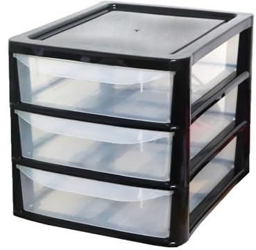 A4 PLASTIC STORAGE DRAWERS DRAW TOWER UNIT OFFICE DESKTOP TABLETOP HOME SCHOOL GARAGE MODULAR & PORTABLE DRAWERS OFFICE DESK ORGANIZER SLIM A4 SIZE 2|3|4|6|8 TIERS (Black/Clear, A4 Slim 3 Drawers)