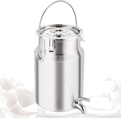 YUCHENGTECH 304 Stainless Steel Milk Can with Spigot 5L/1.1 Gallon Milk Bucket Wine Pail Bucket Tote Jug Milk Churn Can Canister Oil Barrel Tea Canister Water Beverage Drink Dispenser with Sealed Lid