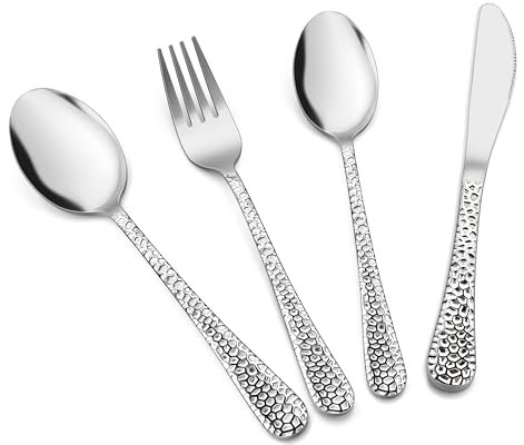 Herogo Set di 8 posate per bambini, in acciaio inox, con manico a martello, posate per bambini con 2 forchette, 2 cucchiai per bambini, 2 coltelli per bambini, 2 cucchiai piccoli, finitura a specchio