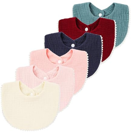 Nishine 6 Packung Musselin Baby Sabberlätzchen für Unisex Jungen Mädchen Baumwolle saugfähig Feedig Zahnen Bandana Sabberlätzchen Tuch Lätzchen