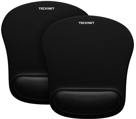TECKNET 2 Pack Mouse Pad with Wrist Support, Ergonomic Gaming Mouse Pad Pain Relief, Portable Comfortable Mousepad for Computer, Laptop, Office, Home Non-Slip Base, Waterproof Surface - Black