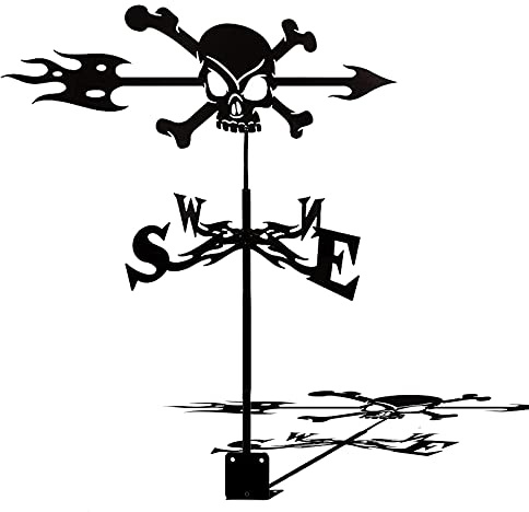 ANCNA-U Windfahne, Garten-Wetterhahn-Banner, Totenkopf, langlebig, Edelstahl, Wetterfahne, Windrichtungsanzeige für den Außenbereich, Dachhalterung, Hof, Anzeige der Windrichtung