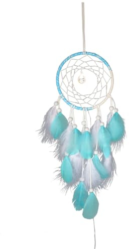 FUNOMOCYA Atrapa Sueños Luminoso Hecho Mano Decorativo para Hogar Habitación Balcón y Ventana Azul