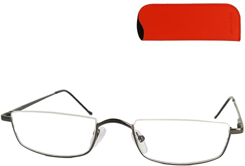 Lesebrille Halbrand oben aus Metall – leicht mit Federscharnier und Etui | Nur ca. 17 g: schmale Lesehilfe für Damen und Herren, in vier Farben und +1,0 bis +2,5 erhältlich