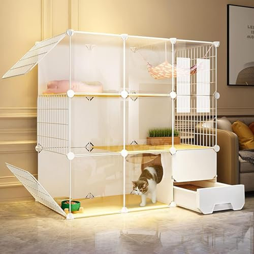 Großer Katzenkäfig mit geschlossener Katzentoilette, Katzenlaufstall für draußen, Katzenhütte, Haustierlaufstall für Katzen, abnehmbare Metalldrahthütten, ideal für 2–5 Katzen (Größe: 42,1 x