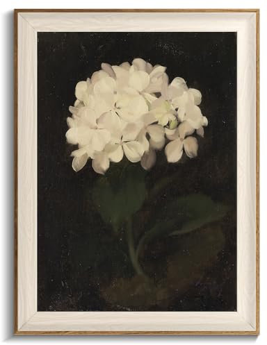 Gerahmte Blumen-Wandkunst, Vintage-Stil, weiße Hortensien, Stillleben, Blumen-Kunstdrucke, stimmungsvolles Vintage-Leinwandgemälde, antikes botanisches Blumen-Wanddekor, Bilder für Schlafzimmer,