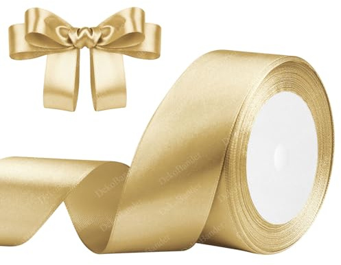 DekoBander Satinband Gold 40mm x 23m, Geschenk- & Bastelband | für Geschenkverpackungen, Basteln, DIY, Nähen, Brautparty-Dekoration, Christbaumschmuck