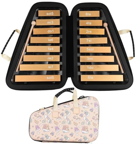 16 Tasten Glockenspiel 16-Ton Aluminiumplatte Xylophon Musikinstrumente Mit Koffer Schlägel(Aprico pink)