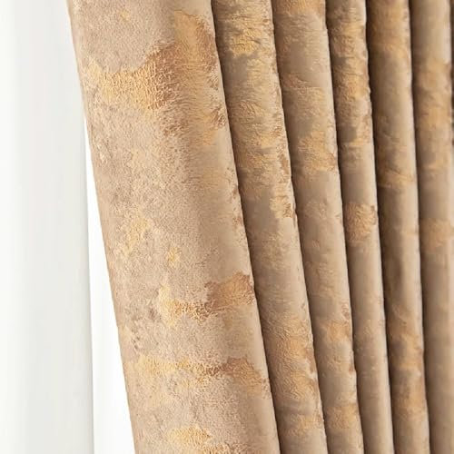 Amidoudou Pencil Pleat Velvet Curtains 1 Pair - Green for Bedroom Living Room, Luxury Retro Gold (66 x 90 Inch)