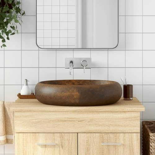 ShGaxin Aufsatzwaschbecken Braun Oval 59x40x15 cm Keramik, Waschbecken, Waschtisch, Handwaschbecken - 155084