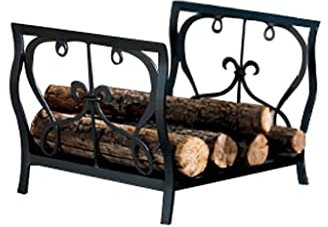 Ensemble d'outils de cheminée en fer noir avec étagère à bois de chauffage et étagère de rangement en bois sur pied