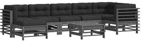 HETFTJN Mini Lounge Bierzeltgarnitur Gartensofa Balkonmöbel Kleiner Balkon - 8-TLG. Garten-Lounge-Set mit Kissen Grau Massivholz für Café Balkon Terrasse Hof