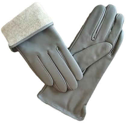 Damen Schaffell Lederhandschuhe Gerade Stil Wollfutter Winter Warm Motorrad Reiten Auto Fahren Fingerhandschuhe Dunkelgrau 9 7