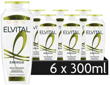 L'Oréal Paris Elvital Energie Citrus CR Shampoo zur Reinigung der Haare und Glättung der Haarfaser, Mit Citrus, 6 x 300 ml