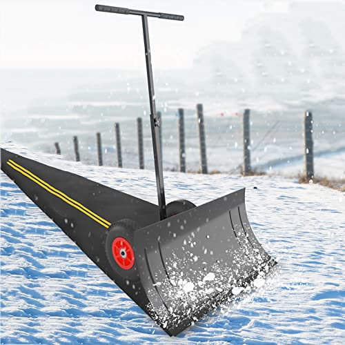 Pala da Neve con Ruote, spingi Neve in Metallo per impieghi gravosi, Strumento per la rimozione della Neve con 5 Maniglie angolari Regolabili in Altezza, Pala da Neve con Ruote in Stile spaz