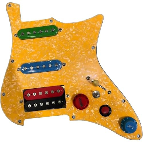 Standard Schlagbrett-Tonabnehmer SSH Prewired ST Gitarren-Schlagbrett Coil Split Humbucker Alnico V-Tonabnehmer Lila/Gelb Perlmuttfarbe 500 K Messingtöpfe(Yellow)