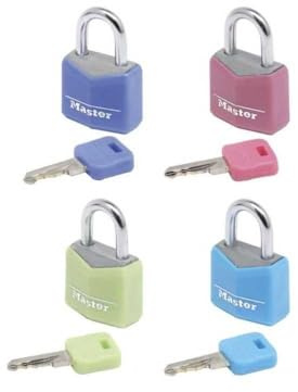 MASTER LOCK Petits Cadenas [Clés communes] [Pack Familiale de 4] [Couleurs assorties] 9120EURQCOLNOP - Idéal pour les Sacs à Dos, les Bagages, les Valises, les Casiers et plus, Bleu,vert