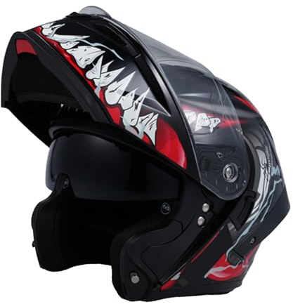 Mulcort Full Face Motorcycle Helmet, Dual Visor Flip up Modular Full Face Motocross Helmet with Rechargeable LED Tail Light for Adult Men-L