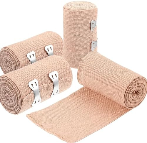 Bandage Élastique Médical - 4 Rouleaux 7,5 cm x 4,5 m Lavables & Réutilisables - Stabilisation Muscles/Articulations, Réduction Gonflement - Sans Adhésif