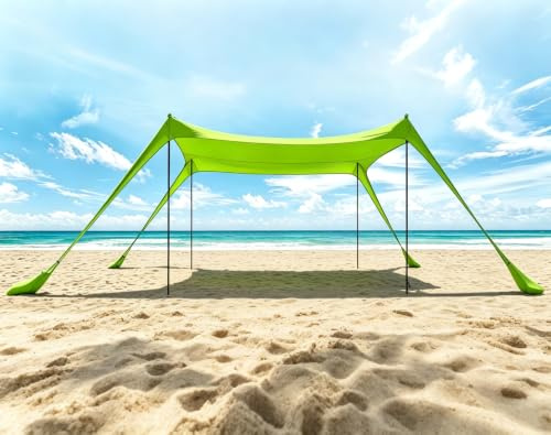 Floving Sombra de Playa con toldo para 10x10 FT sombrilla portátil Anti-UV con Protector Solar para la Playa (Verde-XL)