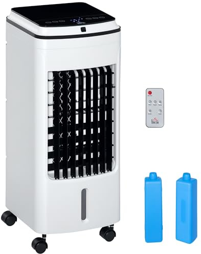 HOMCOM Evaporative Air Cooler, 3-in-1 Portable Air Cooling Fan with Washable PA Filter, Humidifier, LED Display, 2 Ice Boxes, 4L Water Tank, 3 Speeds, 7.5H Timer, Remote for Home Office Bedroom