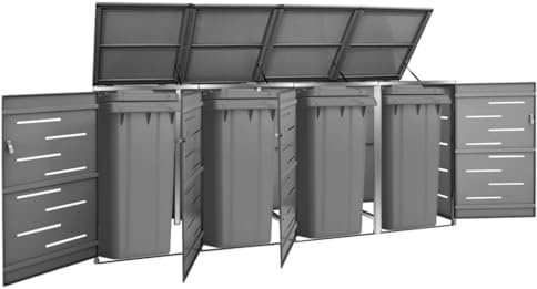 Emmtore Mülltonnenbox für 4 Tonne Abschließbar Rostfrei Müllbox Mülltonne Mülltonnenverkleidung Müllcontainer Gartenbox 69x77,5x115cm,Anthrazit,4 Tonnen