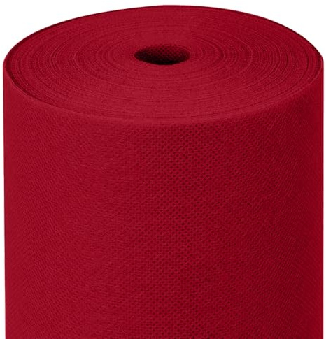 MAXI PRODUCTS - Camino de Mesa TNT Precortado a 30 cm - 0,4 x 48 m - Tejido no Tejido Spunbond (TNT) - Desechable con Efecto Tela - Resistente a Líquidos - Catering - Impermeable (Rojo)