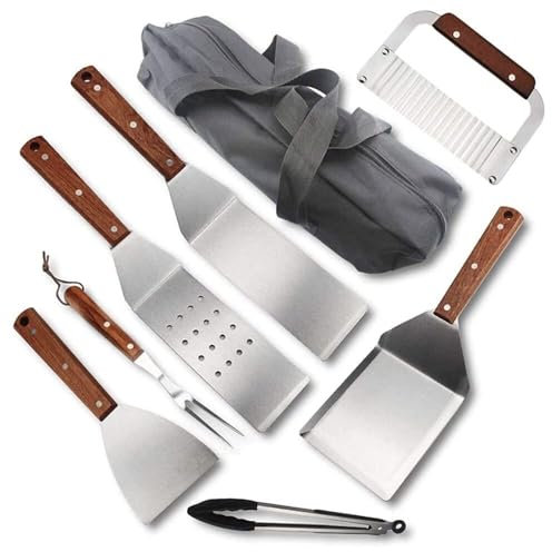 Kit di Accessori per Barbecue da 8 Pezzi con Maniglia, Kit di Pulizia per Piastra, Borsa per Il Trasporto per Barbecue e Campeggio
