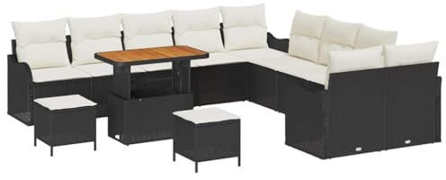 vidaXL Garten-Sofa-Set 13 pcs Schwarz Poly-Rattan, Garten und Terrasse, modernes Modul-Möbelset, UV-beständige Armlehnen-Sofa, stylische Entspannung im Freien