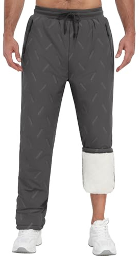 Voqeen Joggingbyxor för män termo vinter fleece sweatbyxor med dragkedja fickor tjocka varma träningsbyxor skidbyxor vattenavvisande utomhus, Mörkgrå, XL