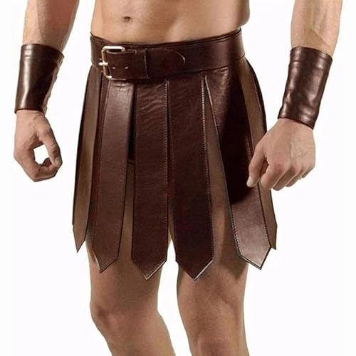 Medieval Leather Skirt 2PCS Wide Belt Thigh Armor Tassel Waist Armor Knights Skirt Cosplay Halloween Costume Viking Belt Brown