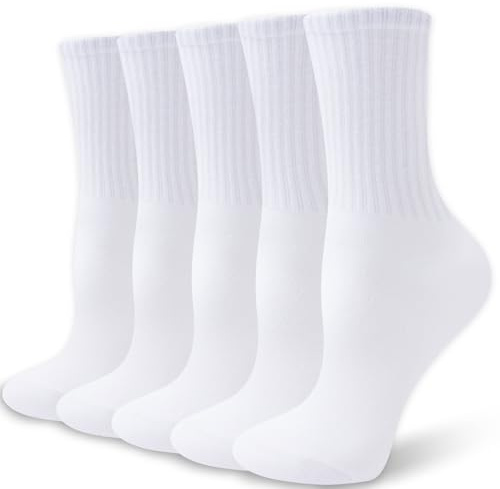 Wamicu Women’s Cotton Crew Socks 5-Pack – Soft Breathable Leisure Teen Girls Ladies Socks for Sports, Casual and Daily, UK Size 4-8